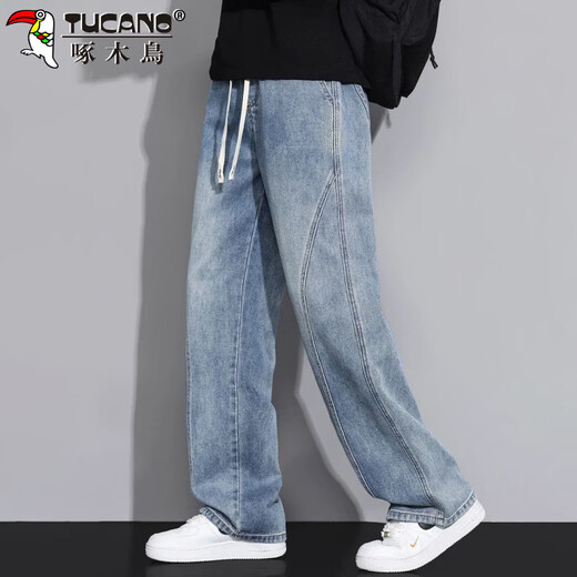 Woodpecker (TUCANO) jeans men's spring and summer loose casual scimitar pants men's trendy straight wide-leg trousers black M