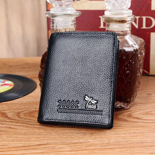Red Dragonfly Men's Genuine Leather Wallet Short Thickened First Layer Cowhide Horizontal Soft Leather Large Capacity Wallet Business Men's Bag Black Vertical Style Free Driver's License Book