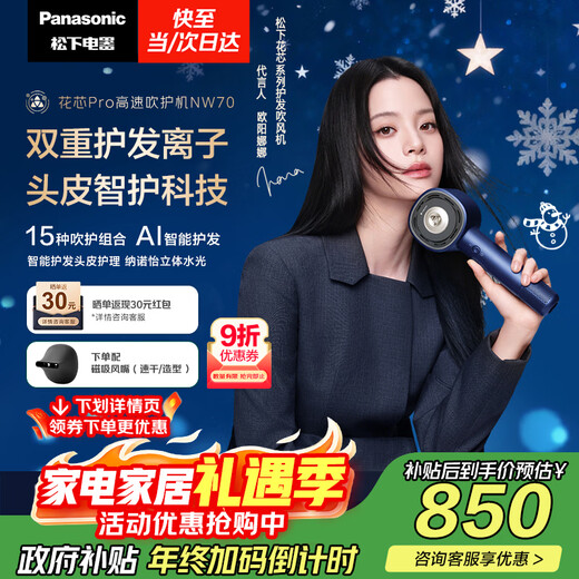 Panasonic Ouyang Nana's same style Huaxin Pro high-speed hair dryer Nanoyi household hair dryer negative ion as a New Year's and Christmas gift for girlfriend Haze Blue EH-NW70