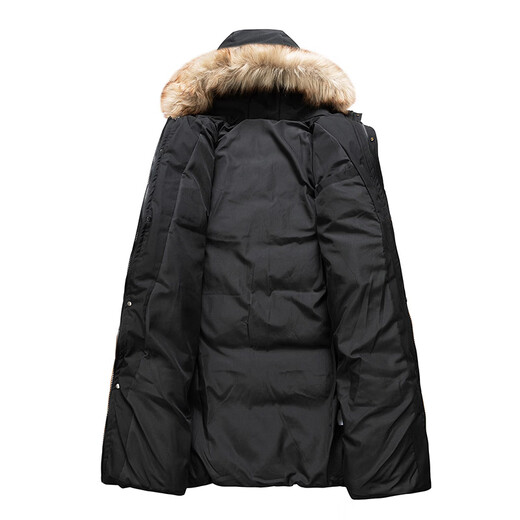 Early Tang Dynasty cotton-padded clothes for men and women, medium-length, hooded, large fur collar, thickened warm cotton-padded clothes, winter military coats, cotton-padded jackets, off-white 3XL