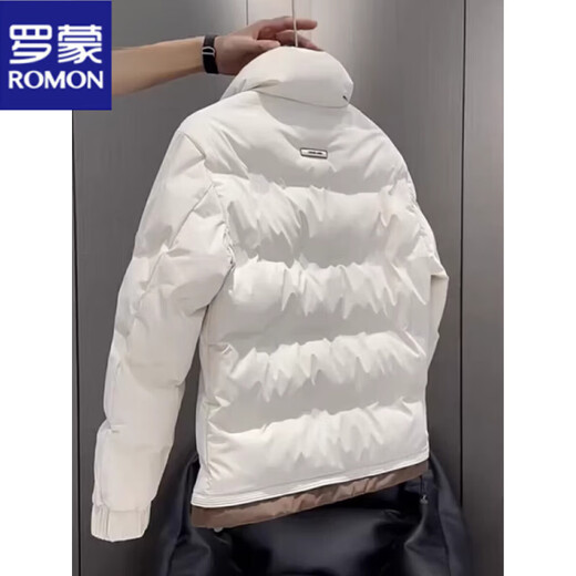 罗蒙（ROMON）短款羽绒服男款秋冬季加厚潮牌帅气时尚立领休闲白鸭绒羽绒外套 2335米白色【立领款】 XL 【建议130-145斤】