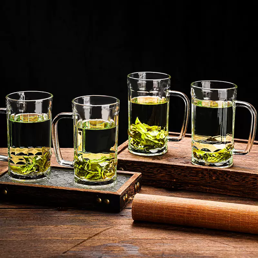 Yusenyi whole piece teahouse special teacup glass two-way water cup household beer cup with handle high-end teacup glass teacup thickened heat-resistant teacup 4 pieces