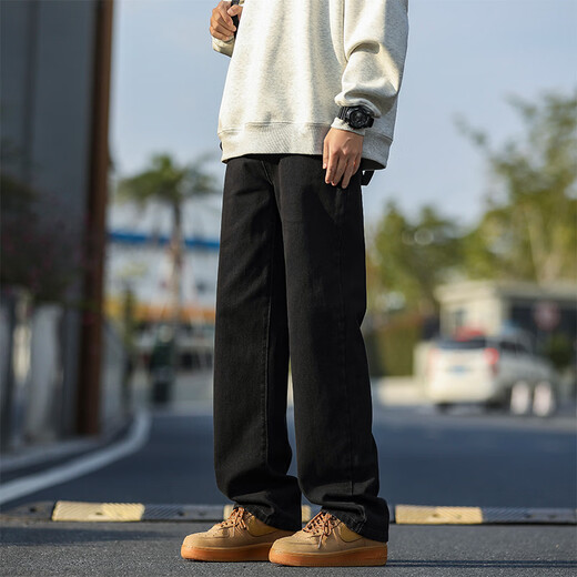 SWAMP AREA American retro loose straight men's autumn and winter washed jeans casual versatile trousers K882 black L