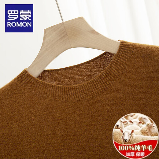 Romon 100% pure wool short-sleeved men's round neck sweater sweater half-sleeved wool bottoming shirt T-shirt large size loose golden camel S