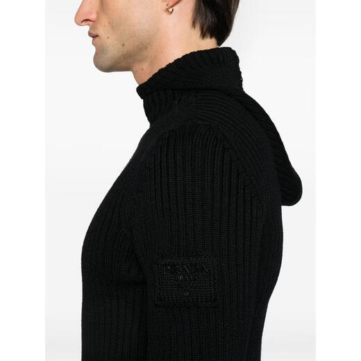 PRADA Men's Sweater Warm, Breathable and Thickened Autumn and Winter Daily Knitted Simple Black One Size | 52