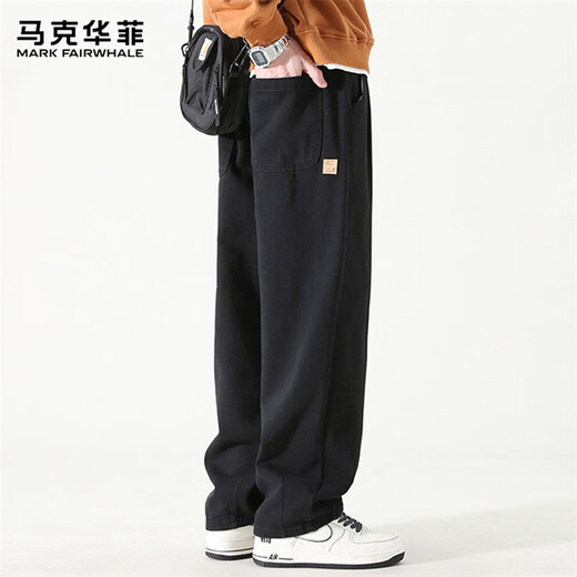 MARK FAIRWHALE pants men's winter American casual pants men's loose trendy wide-leg men's pants black 3XL