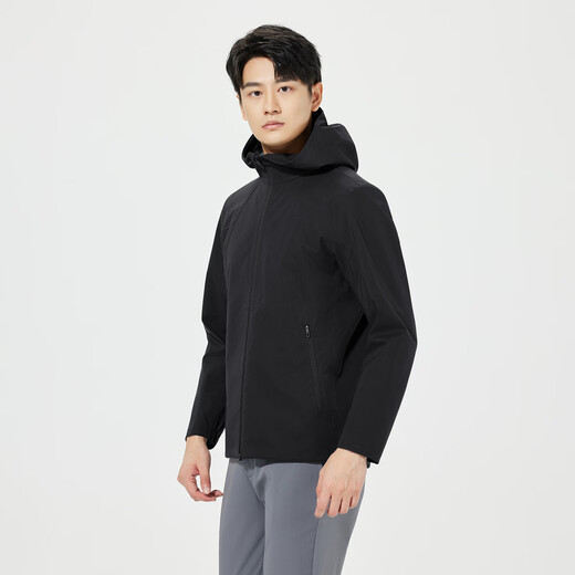 Lilan Men's Three-proof Windbreaker Men's Jacket Spring Hooded Waterproof, Oil-proof and Anti-fouling Commuting Outdoor Windbreaker Black (25CFY6031Y) L 170/88A