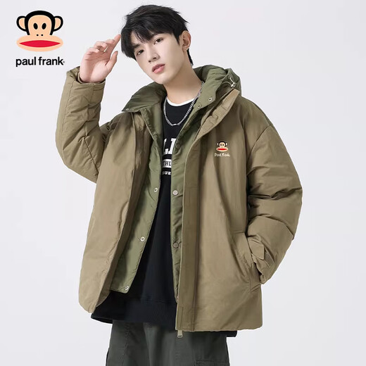 Paul Frank Japanese Retro Casual Down Jacket Men's 2026 Spring New Contrast Color Warm and Coldproof Versatile Fashion Top Khaki 85% White Duck Down M Recommended 100-120Jin Jin equals 0.5 kg