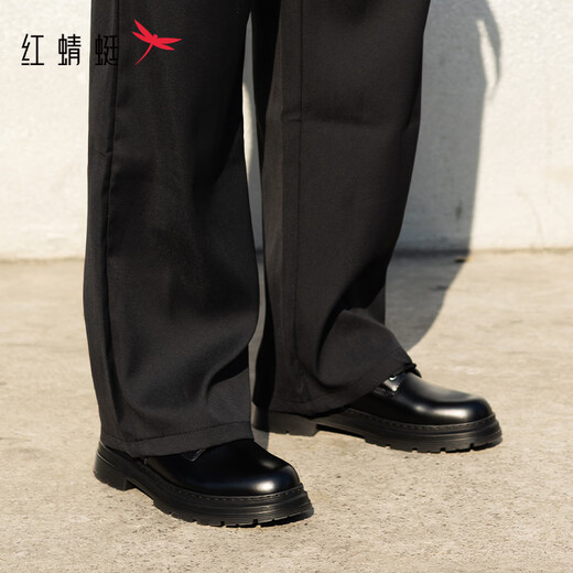 红蜻蜓英伦风工装男鞋低帮马丁靴大头休闲皮鞋WTA44069 黑色 43