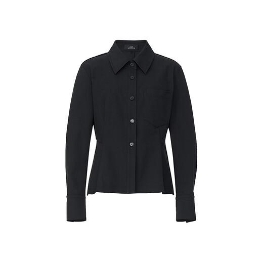 AUM Easy Suit 2026 Spring New Fashion Lapel Waist Black Oxford Cloth Top Pants Women Black Top M