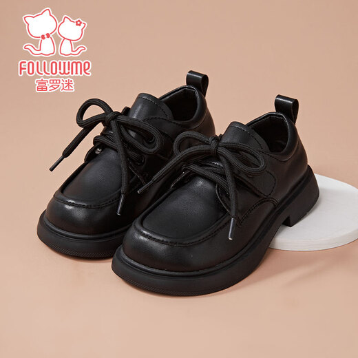 Fuluo Mi Boys' Leather Shoes Spring Fashion Versatile Soft Soled Shoes Children's Campus Performance Host Fashion Shoes Black 37