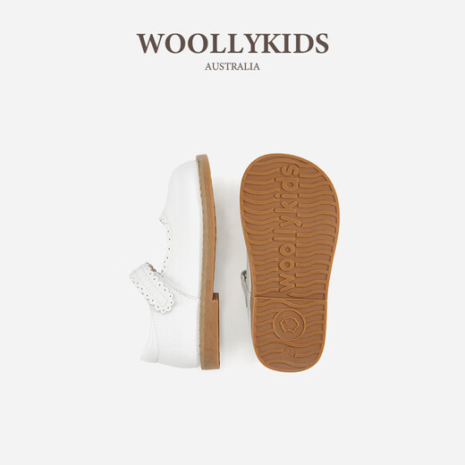 Lamb Wally woollykids Lamb Wally Australian genuine leather baby girl banquet campus retro style anti-slip soft-soled patent leather shoes, ivory white, size 27, inner length 17.0cm, suitable for feet 16.1-16.5cm long