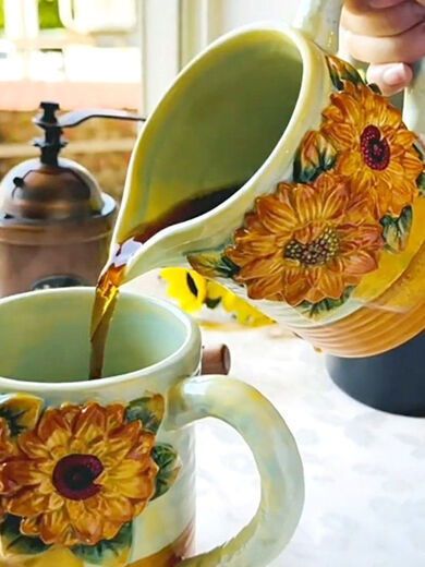 Van Gogh Ceramic Cup Sunflower Creative Personality Trendy Literary Oil Painting Style Hand-brewed Coffee Filter Pot Filter Cup Van Gogh Sunflower Filter Cup 600ml