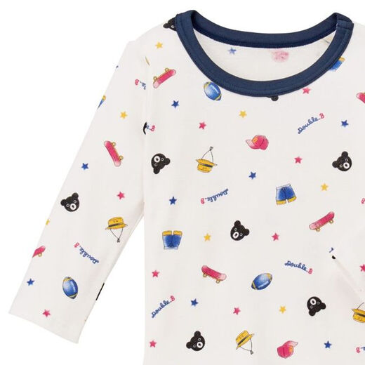 MIKIHOUSE children's T-shirt Mikihouse double bee pure veil processing full coverage pattern long-sleeved T-shirt Japan direct mail White(01) 130
