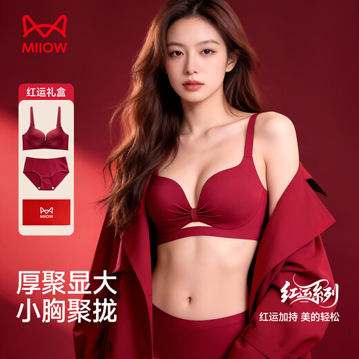 Catman Qiji Red Underwear Women's Small Breast Gathering and Enlargement Lifting and Reducing Secondary Breasts Zodiac Year of the Horse Bra Set
