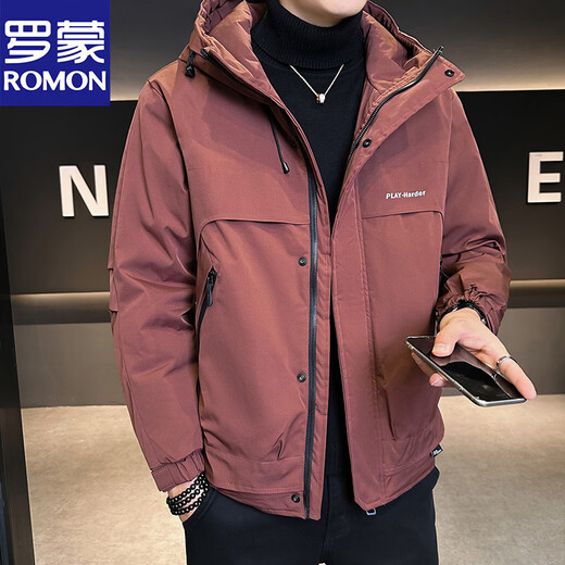 Luomen Ermian Men's Autumn and Winter 2026 New Hooded Jacket Men's Jacket Jacket Padded Thickened Top Brown Color M