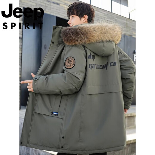 JEEP SPIRIT Пуховик средней длины Jeep международного бренда, мужская зимняя утепленная парка, рабочая одежда, повседневная непромокаемая теплая куртка 656 метров, белый PR L рекомендуется 125-135 Jin Jin равен 0,5 кг