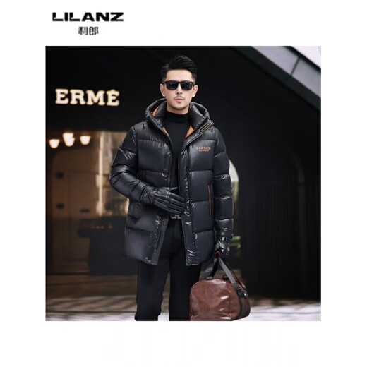 LILANZ winter men's cold-proof high-end down jacket for young and middle-aged people new medium and long business glossy thickened hooded jacket red yf59090 14XL (190)