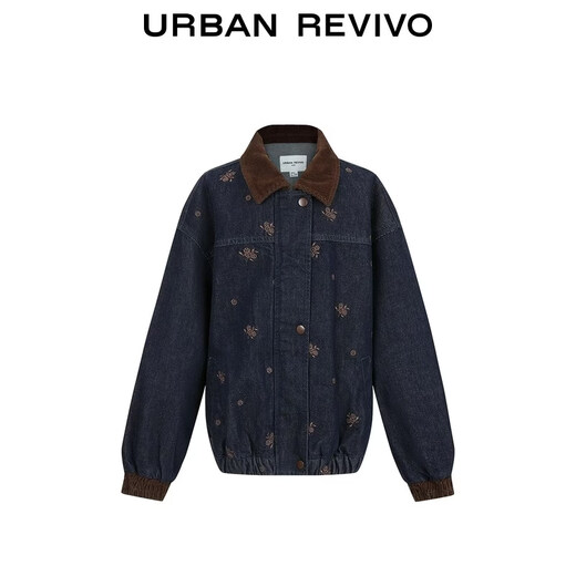 UR2026 Spring New Children's Clothing Girls Retro Bath Style Contrast Color Lapel Denim Jacket UGH860004 Indigo 150