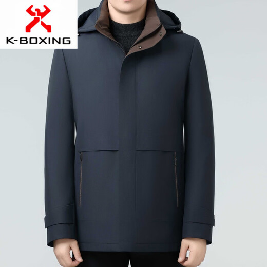 KBXNG Зимний пуховик Jinba, мужская утолщенная подкладка средней длины со съемной и съемной курткой Live-Face для вечеринок среднего возраста 8632 Синий (съемный пуховик) M 170/48