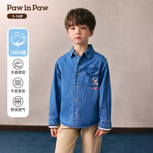PawinPaw cartoon bear children's clothing 26 spring and summer new boys' denim long-sleeved shirt