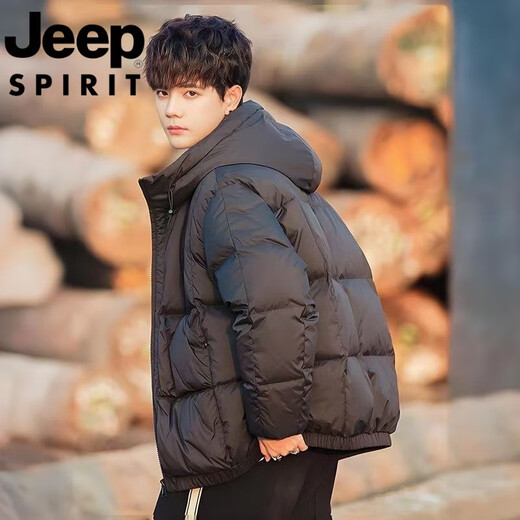 JEEP International Brand Down Jacket Men's Winter Lightweight Youth Student Short Hooded White Duck Down Casual Jacket Black Premium Edition L Recommended 100-120Jin Jin equals 0.5 kg