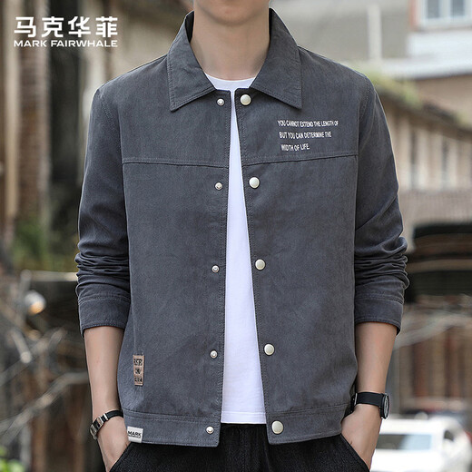 MARK FAIRWHALE Jacket Men's Spring and Autumn Slim Casual Work Jacket Men's Trendy Brand Versatile Top Dark Gray XL