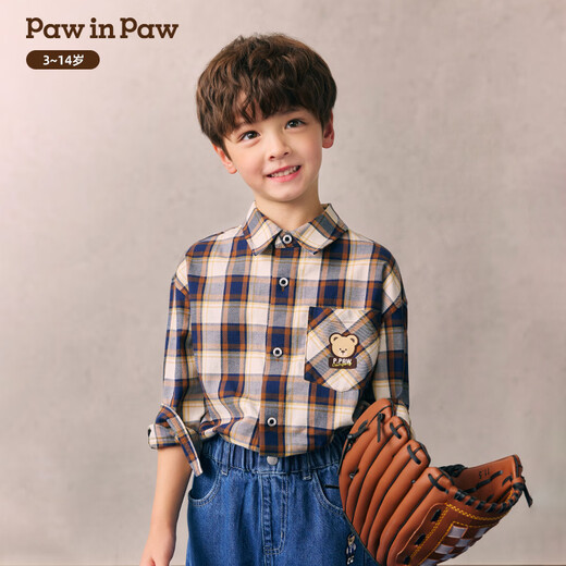 PawinPaw cartoon bear children's clothing 26 spring and summer new boys and children lapel plaid shirt loose