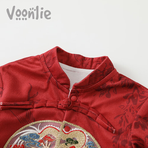 Fanlie baby clothes, spring clothes, newborn baby boy jumpsuit, one-month-old one-year-old dress, one-year-old dress, red 90cm