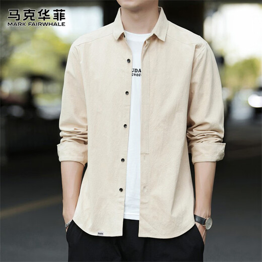MARK FAIRWHALE long-sleeved shirt men's pure cotton winter loose business casual shirt men's versatile jacket men's khaki XL
