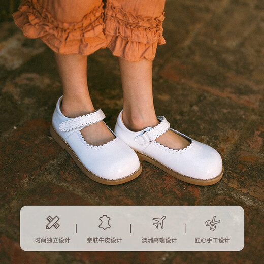 Lamb Wally woollykids Lamb Wally Australian genuine leather baby girl banquet campus retro style anti-slip soft-soled patent leather shoes, ivory white, size 27, inner length 17.0cm, suitable for feet 16.1-16.5cm long