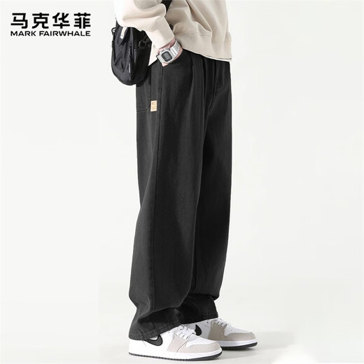 MARK FAIRWHALE pants men's winter American casual pants men's loose trendy wide-leg men's pants black 3XL
