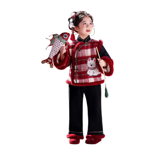 Wooden wooden house Hanfu girls New Year's greetings clothes New Year's wear children's new Chinese suit winter 2026 new style medium and large children warm plus velvet picture color 100 suitable for height 90-100cm age 3-4 years old