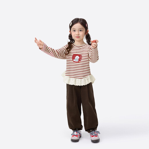 Xiaoyinman children's clothing girls striped long-sleeved T-shirt ballet style spring 26 children's sweet casual top striped 105