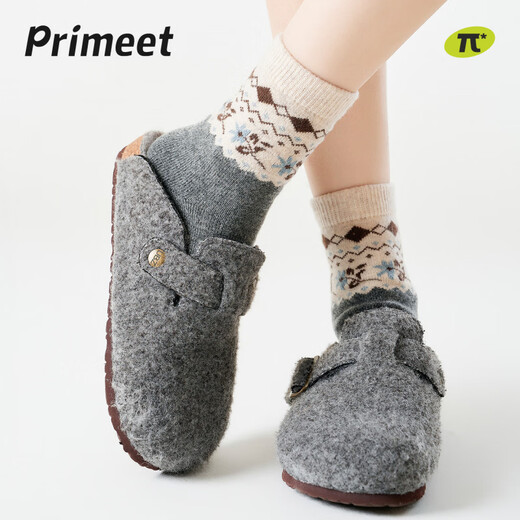 Pami Fair Isle Socks Women's Autumn and Winter 2025 New Thickened Warm Mid-Tube Socks Winter Sleeping Floor Socks Flower Socks - Pack of 4 Pairs One-size-fits-all Suitable for sizes 36-39