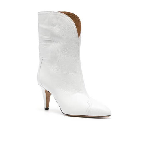 Isabel Marant women's short boots are comfortable, lightweight, non-slip, breathable, white stitching design, slip-on cowhide upper, commuting, white 36