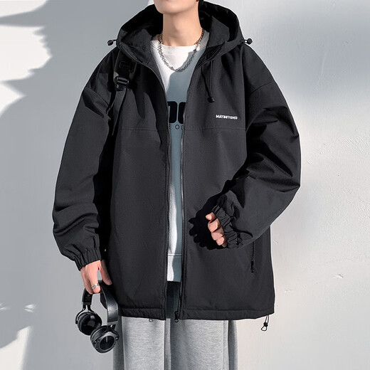 Dingfengbaoluo American cotton jacket men's autumn and winter casual cotton jacket thickened windproof hooded warm cotton jacket DFM18 black XL