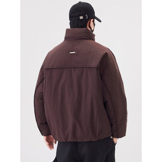 KBXNG劲霸新款男士工装羽绒服短款潮牌立领上衣加厚保暖面包服冬装外套 咖啡色 M 120斤内