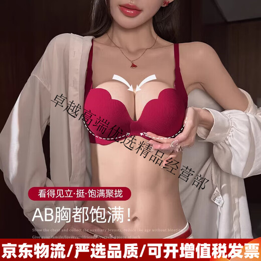 Agent Provocateur Light Luxury Brand Year of the Horse Ben Ming Nian Underwear for Women Push Up Small Breasts to Show Bigger Side Breasts Anti-Sagging Seamless Bra Set Burgundy - Set 70A 32 (Koi Ben Ming Nian)