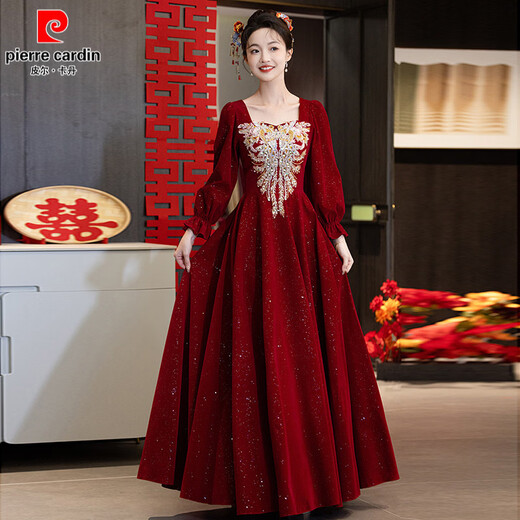 Pierre Cardin Large Size Toast Wear 2026 New Bride Wedding Home Temperament High-end Winter Burgundy Engagement Dress Burgundy 081 M (bust 85, waist 68) (100Jin Jin is equal to 0.5kg 110Jin Jin is equal to 0.5kg