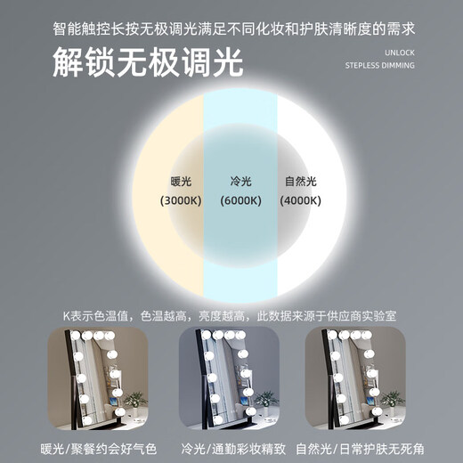 Cosmetic mirror desktop desktop led light bulb single-sided mirror rotatable vanity mirror European touch special fill-light mirror without lights comprehensive black 30*41