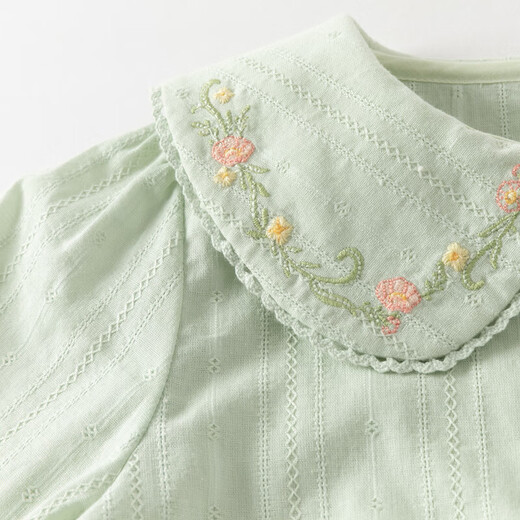 DAVE&BELLA children's shirt 2026 spring new pure cotton girls casual long-sleeved shirt baby girl tops children's bottoming shirt gray green ready stock 110 cm (recommended height 100-110cm)