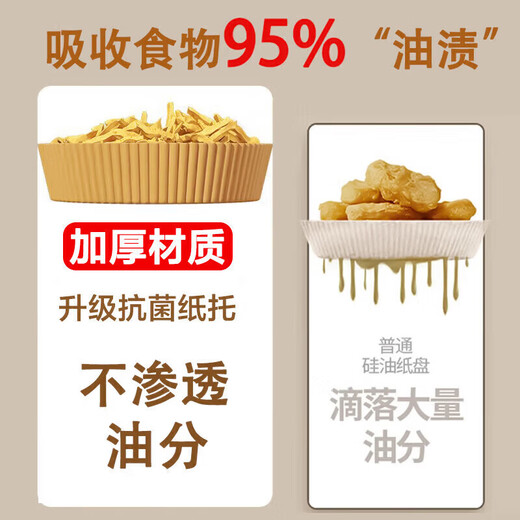 Special paper baking pan for rice air fryer, oil-absorbing paper pad, household food silicone paper, tinfoil bowl, baking pot, deep-frying, thickened large, round 50 sheets + pet dust box, 3-5 liter fryer
