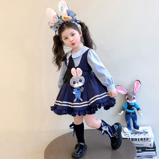 Girls Skirt Winter Thickened Dress 2025 New Judy Rabbit Officer Children's Lolita Princess Skirt Velvet Skirt 110 cm