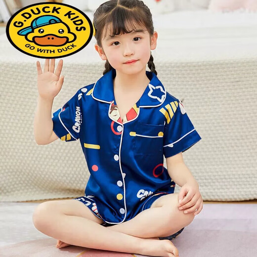 G.duck夏季短袖儿童睡衣冰丝薄款夏天男童真丝小女孩宝宝卡通家居服套装 673女童 170 10码建议身高105-115cm