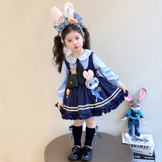 Girls Skirt Winter Thickened Dress 2025 New Judy Rabbit Officer Children's Lolita Princess Skirt Velvet Skirt 110 cm