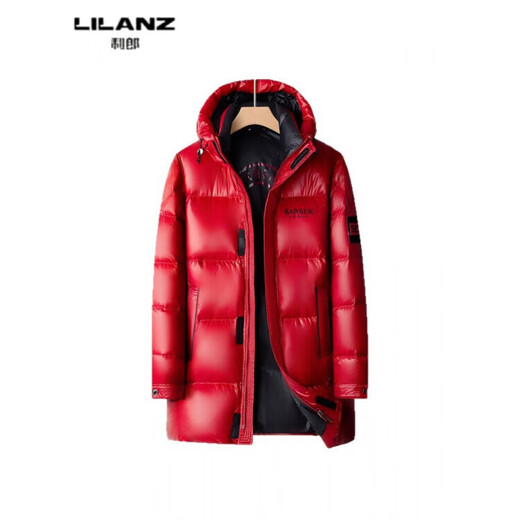 LILANZ winter men's cold-proof high-end down jacket for young and middle-aged people new medium and long business glossy thickened hooded jacket red yf59090 14XL (190)