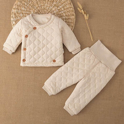 Ultraman baby warm clothes autumn and winter pure cotton quilted autumn clothes high waist thickened baby underwear set inner wear split 66cm (recommended 8-12 Jin Jin equals 0.5 kg) side snap high waist warm suit one size