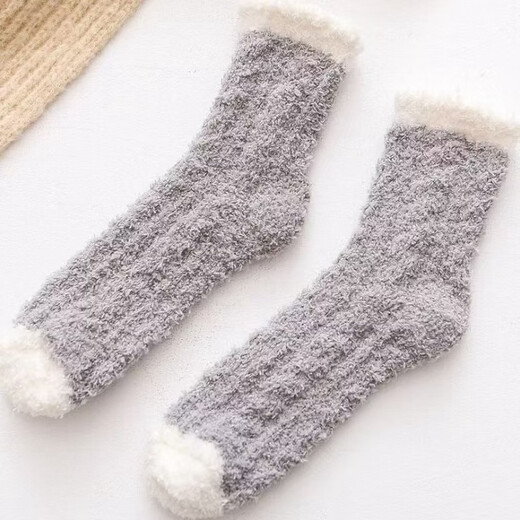 New mid-calf socks, women's home socks, sleeping socks, autumn and winter home floor socks, adult winter sleep confinement socks, coral velvet mid-calf socks, white 1 light purple 1 coffee 1 one size fits all