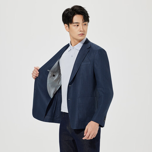 Lilang cotton and linen suit jacket men's thin slim fit spring men's suit top casual single suit dark blue (25CDX191SA) M (165/80A)